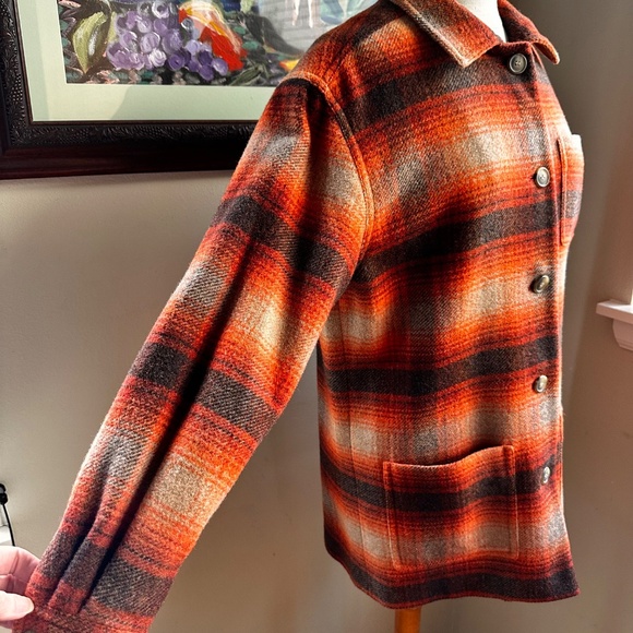 Orange Plaid 3/4 Length Jacket Wool & Mohair. Great Fall Colors c90s by Kasper - Picture 5 of 16